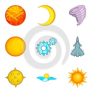 Space research icons set, cartoon style