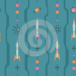 Space retro futurism - mid-century modern art vector background. Abstract geometric seamless pattern. Decorative ornament in vinta photo