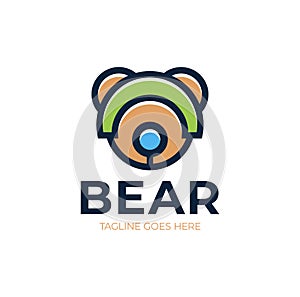 Space Robot Bear vectro logo. Toy store simple logotype with bear head illustration