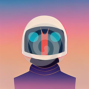 Space robot character flat illustration. Abstract portrait of a cyborg. Digital illustration based on render by neural