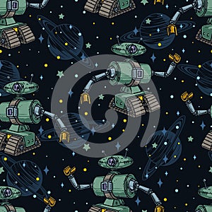 Space robot seamless pattern colorful