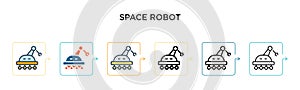 Space robot vector icon in 6 different modern styles. Black, two colored space robot icons designed in filled, outline, line and