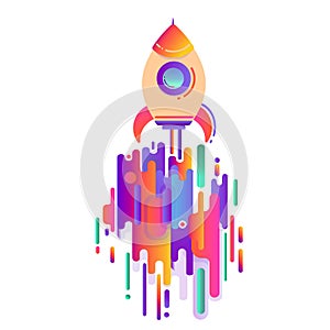 Space rocket, the concept of starting a business. Modern style abstraction with composition made of various rounded shapes in colo