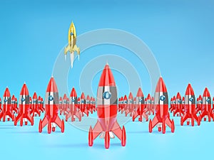 Space rocket - a concept of success, leadership, startup, rivalry. 3D rendering