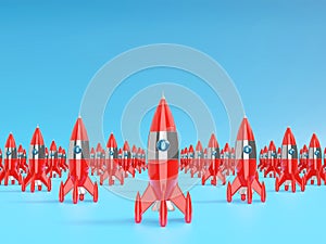 Space rocket - a concept of success, leadership, startup, rivalry. 3D rendering