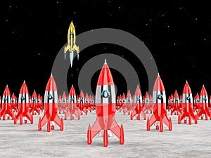 Space rocket - a concept of success, leadership, startup, rivalry. 3D rendering