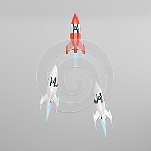 Space rocket - a concept of success, leadership, startup, rivalry. 3D rendering
