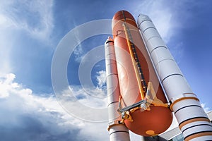 Space rocket with copy space in the sky