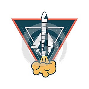 space rocket drawn launcher in triangular frame