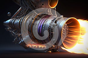Space rocket engine in full test throttle. Generative Ai