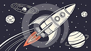 Space Rocket Flying Past Planets and Stars for Exploration Vector, vector design Generative AI