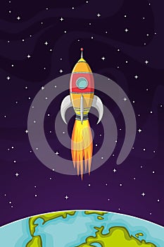 Space rocket flying in space out of the Earth