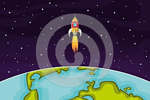 Space rocket flying in space out of the Earth
