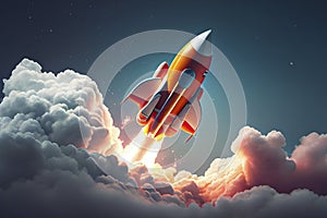 Space rocket flying toward the clouds believable rocket icon Having a successful