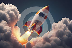 Space rocket flying toward the clouds believable rocket icon Having a successful