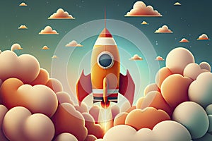 Space rocket flying toward the clouds believable rocket icon Having a successful