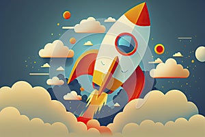 Space rocket flying toward the clouds believable rocket icon Having a successful