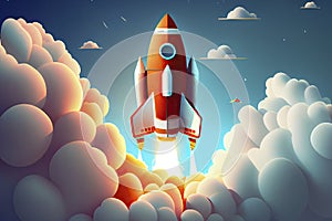 Space rocket flying toward the clouds believable rocket icon Having a successful