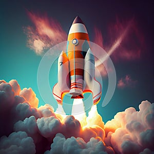 Space rocket flying toward the clouds believable rocket icon Having a successful company concept is a challenge. launching a fresh