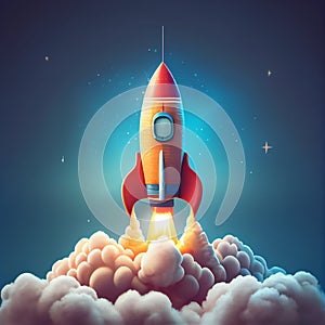 Space rocket flying toward the clouds believable rocket icon Having a successful company concept is a challenge. launching a fresh