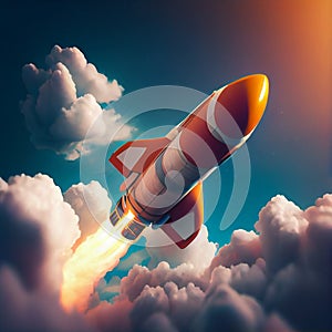 Space rocket flying toward the clouds believable rocket icon Having a successful company concept is a challenge. launching a fresh
