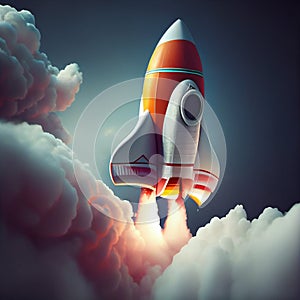 Space rocket flying toward the clouds believable rocket icon Having a successful company concept is a challenge. launching a fresh