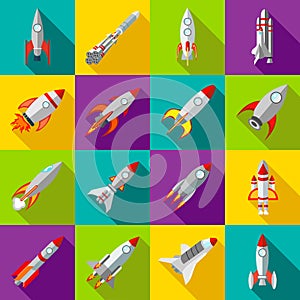 Space rocket icons set, flat style