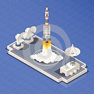 Space Rocket Isometric Composition