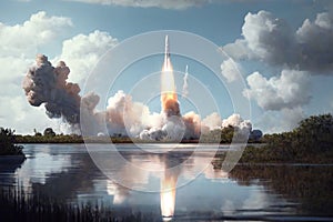 Space rocket lauch from the Earth space station