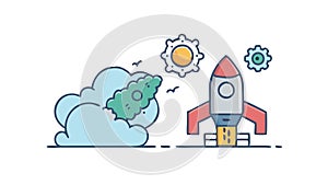 Space Rocket Launch. Aerospace Engineering and Exploration, vector design Generative AI