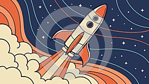 Space Rocket Launch Amidst Swirling Clouds, vector design Generative AI