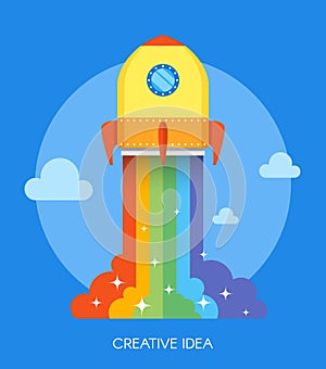 Space rocket launch concept. Vector illustration in flat style design. New business project start-up