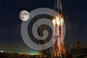 Space rocket launch earth spaceship moon.