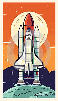 Space rocket launch. Retro style poster