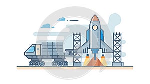Space Rocket Launch Site Icon: Aerospace Exploration Vector Design Generative AI