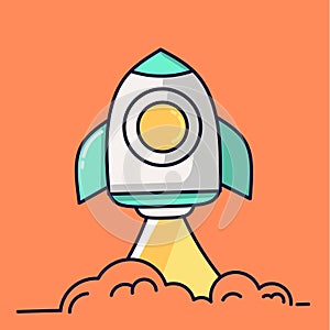 Space rocket launch. Start flat style concept