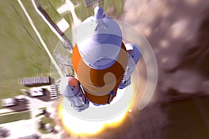 Space rocket launch, top view. Elements of this image were furnished by NASA