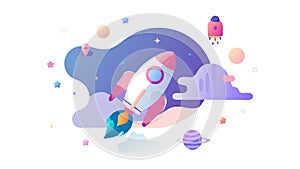 Space Rocket Launch Vector, Futuristic Exploration Scene, vector design Generative AI