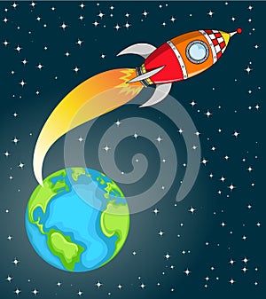 Space Rocket Leaving the Earth