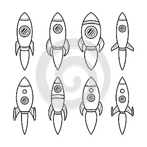 Space Rocket Line Art Design Collection Set