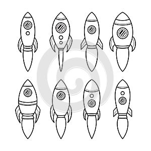 Space Rocket Line Art Design Collection Set