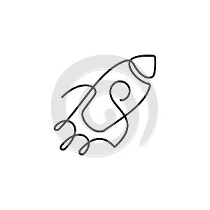 Space rocket one line vector icon