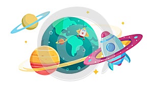 Space Rocket Planets. Cosmic Adventure Exploration. vector design Generative AI