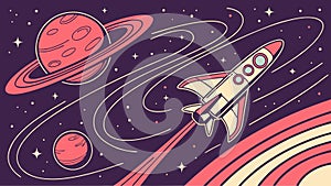 Space Rocket with Planets and Star Trails, vector design Generative AI