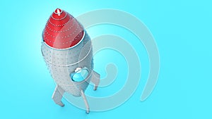 Space rocket in retro style top view 3D render illustration