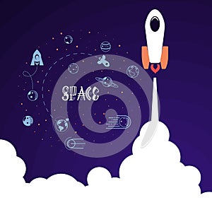 Space rocket. Science and shuttle,Planets in orbit and space, startup business.