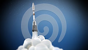 Space rocket ship launching to space. 3D illustration