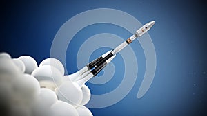 Space rocket ship launching to space. 3D illustration