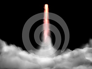 Space rocket takeoff track. Spaceship fly rockets launch smoke cloud isolated realistic vector illustration