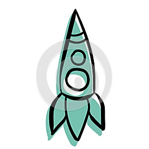 Space rocket. Vector doodle illustration. Isolated on white.